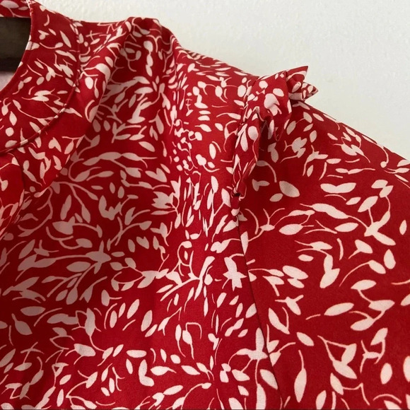 Leaf Print Ruffle Chic Blouse XL Split Neck Romantic Whimsical Boho Coquette - Picture 4 of 9